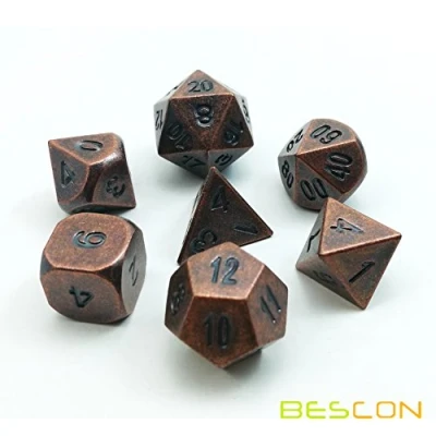 Image of Bescon Antique Copper Solid Metal Polyhedral D&amp;D Dice Set of 7 Old RPG Role Playing Game 7pcs