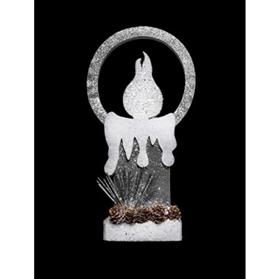 Image of SHATCHI 31Cm Christmas Pre Lit Candle Battery Operated Glitter Foam Snow Covered Finish Table Decoration Red, Grey