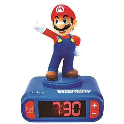 Image of LEXIBOOK Nintendo Digital Alarm Clock Snooze Function Super Mario Sound Effects Children Boys, Blue/Red, T.Unica, T.Única