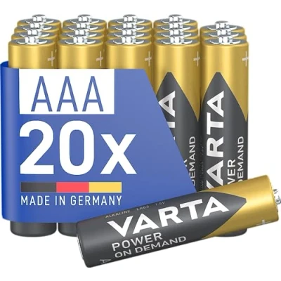 Image of VARTA Batteries AAA, pack of 20, Power on Demand, Alkaline, 1,5V, storage in environmentally friendly packaging, ideal for computer accessories, Smart Home devices, Made Germany