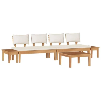 Image of vidaXL 5 Piece Garden Bench Set with Cushions Solid Teak Wood