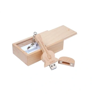 Image of Meiyuexiang Guitar Shaped Maple Wood Memory Stick USB Flash Drive in Box (3.0/64GB, Wood)