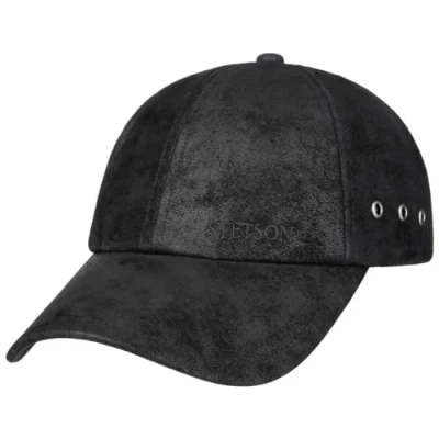 Image of Stetson Liberty Leather Cap Men Baseball hat Metal Buckle, with Peak Autumn Spring Winter Summer One Size Black