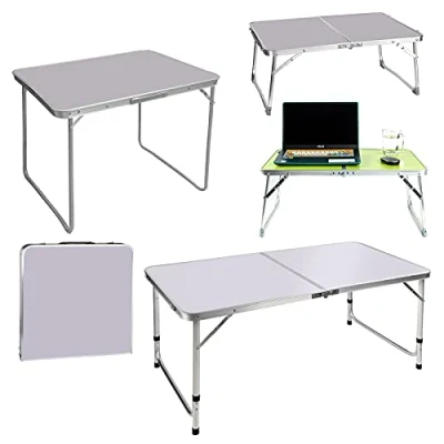 Image of DayPlus Portable Folding Table No Assembly Required Computer Laptop Desk Foldable Camping Picnic Kitchen Work Top (80x60x69cm, White)