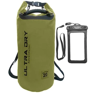 Image of Premium Waterproof Bag, Sack with phone dry bag and long adjustable Shoulder Strap Included, Perfect for Kayaking/Boating/Canoeing/Fishing/Rafting/Swimming/Camping/Snowboarding (green, 20 L)