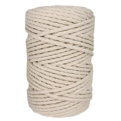 Image of Macrame Cord. 100% Natural Cotton Rope for Crafts, Toys, Decorations, Packaging, Gardening. 5MM * 75M.