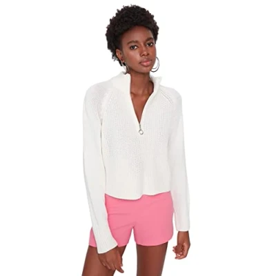 Image of Trendyol Women Regular fit Basic Standing Collar Knitwear Sweater Ecru
