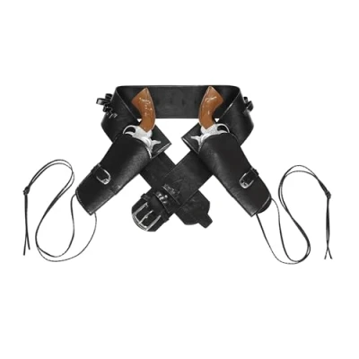 Image of Widmann Black Leather Look Double Holster Belt Cowboy Wild West Fancy Dress Accessory