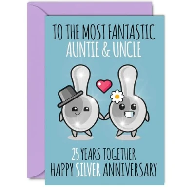 Image of Cute Silver Anniversary Card for Auntie &amp; Uncle 25 Years Together Happy 25th Wedding Cards Aunt, A5 Greeting Twenty Fifth Anniversaries