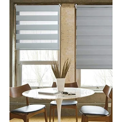 Image of Madecostore Double Roller Blind for Day and Night Light Grey 65 x 190 cm Attachment with or without Drilling Matching Chain
