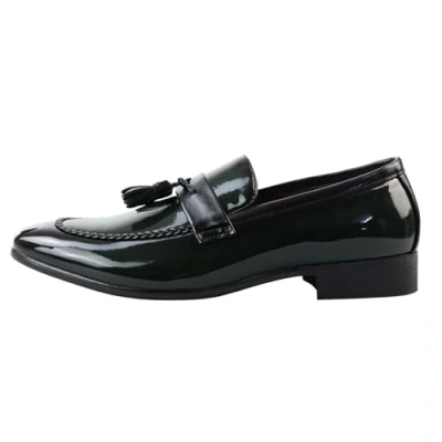 Image of Men&#039;s Moccasin Loafers Patent Leather Lined Slip On Tassel Formal Dress Shoes Green 7 UK
