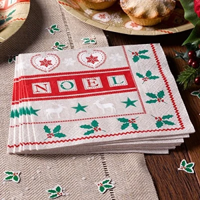 Image of Neviti Festive Noel Paper Napkins 20 Pack, Wood, Multi Colour, 16.5 x 0.1 cm
