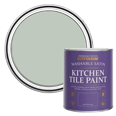 Image of Rust Oleum Green water resistant Kitchen Tile Paint in Satin Finish Chalk 750ml