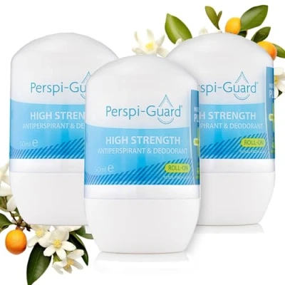 Image of Perspi Guard Strong Antiperspirant and Roll On Deodorant with Neroli 48 Hour Scented for Men Women to Prevent Sweating Odours w/Aloe Vera Kojic Acid Triple Pack