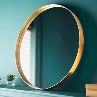 Image of Biznest Round Gold Deep Aluminium Frame Wall Mounted Mirror Bathroom Living Room A Must Have Very Good Size (40cm)