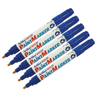 Image of artline 2.3mm 400XF BLUE Indelible Paint Marker Pen UV Resistant Waterproof Ink (5 x Markers)