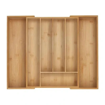 Image of Relaxdays Cutlery Tray, 5 7 Compartments, x 32.5 53.5 43 cm, Extendable Drawer Organiser, Bamboo, Kitchen, Natural, Silicone