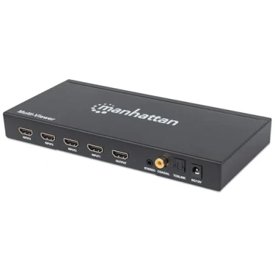 Image of Manhattan 207881 1080p 4 Port HDMI Multiviewer Switch, Switch with Four Inputs on One Display, Video Bandwidth Amplifier, IR Remote Control, Black