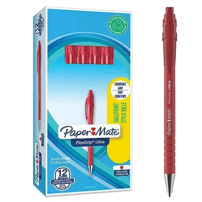 Image of Paper Mate Flexgrip Ultra Retractable Ballpoint Pens Medium Point (1.0mm) Red 12 Count