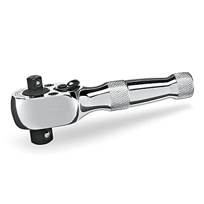 Image of Powerbuilt Stubby Ratchet, Dual Head 1/4 Inch and 3/8 Drive, Reversible Switch, 72 Tooth, Small Tight Space 640931, Silver