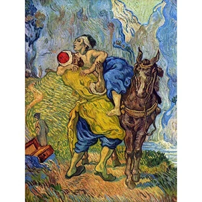 Image of Wee Blue Coo Vincent Van Gogh Good Samaritan Old Master Painting Art Print Poster Wall Decor 12X16 Inch
