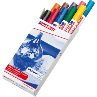 Image of edding 750 gloss paint marker multi coloured set of 10 markers round nib 2 4 mm pen for glass, pebbles, wood, plastic, paper waterproof, high coverage