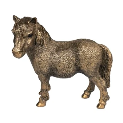 Image of Leonardo Shetland Pony horse figurine aged bronze effect, Bronzed Reflections range, gold gift box