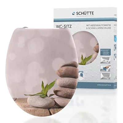 Image of Schütte 82380 Stone Pyramid Soft Close Mechanism, Motif and Quick Release for Cleaning, Duroplast lid (max. Load of The Toilet seat 150 kg)