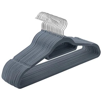 Image of SONGMICS Velvet Hangers, Set of 20 Clothes Coat Non Slip, with Tie Bar and 360 Swivel Hook, Space Saving, 0.6 cm Thick, 43.5 Long, for Dresses Trousers, Light Grey CRF20VX