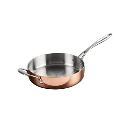 Image of Vogue Tri Wall Copper Sauté Pan 24 cm, &amp; Stainless Steel, All Heat Source Compatible, Induction Mirror Polished Frying Pan, CM676