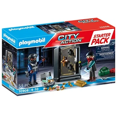 Image of Playmobil 70908 City Action Starter Pack Police Bank Robbery, Suitable Playset for Children Ages 4+