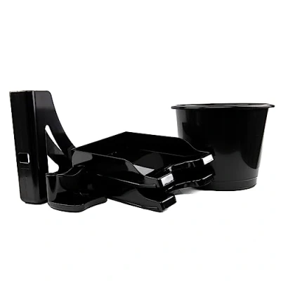 Image of Deflecto Desktop Starter Kit Desk Organiser Accessories Home Office Tidy Set Pen Holder For Magazine Tray (Black)