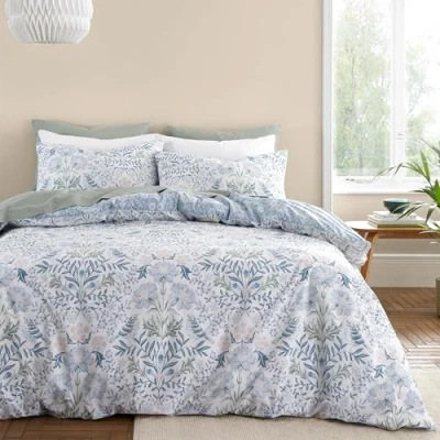 Image of Bianca Hedgerow Hopper 200 Thread Count Cotton Single Duvet Cover Set with Pillowcase Blue