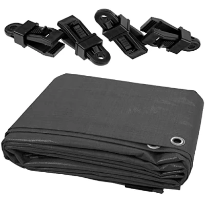 Image of 3 x m Tarpaulin Waterproof Heavy Duty Cover Camping Ground Sheet Caravan Furniture Multipurpose + 4 Tarp Clips (Grey 200 GSM)