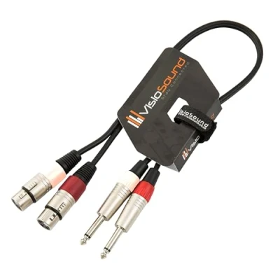 Image of 2 x Female XLR to 6.35mm 1/4&quot; Mono Jack Twin Lead/Audio Signal Patch Cable 0.5m