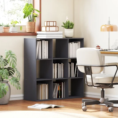 Image of HOMCOM 3 Tier Bookshelf, Modern Cube Bookcase with 9 Open Storage Compartments, Freestanding Display Unit for Living Room, Bedroom, Study, Grey