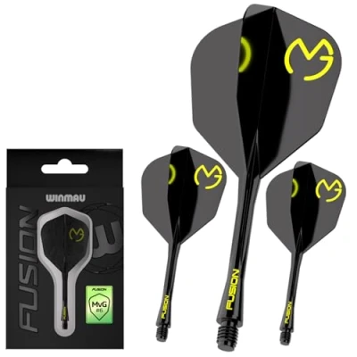 Image of Winmau Darts Michael Van Gerwen MvG Fusion Integrated Flight &amp; Shaft System No.6 Shape Design Black Green Colour, Medium Length