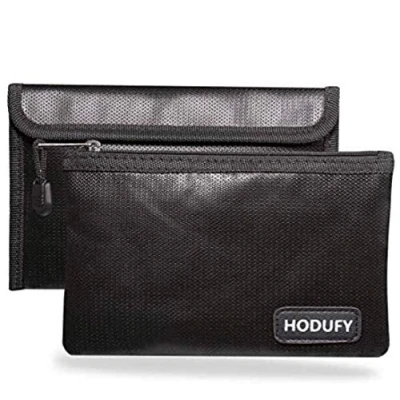 Image of Small Fireproof Bag, Hodufy 5 x 8 inches Non Itchy Money Cash Pouch, Bank Bag Set for Valuables Car Keys, Passport, Deposit (2 Pack)