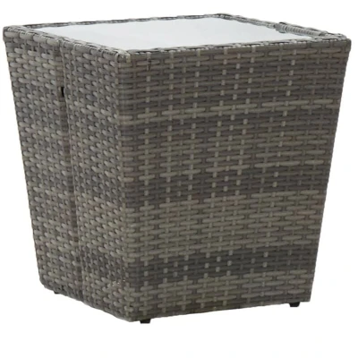 Image of vidaXL Tea Table Grey 41.5x41.5x43 cm Poly Rattan and Tempered Glass