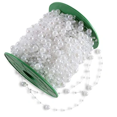 Image of WeddingTree 60 m Pearl Bead String White Strings of Pearls for Wedding and Party Decoration Birthday Christening Christmas 1 roll