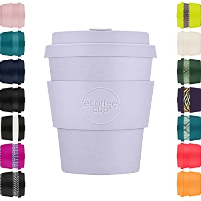 Image of Ecoffee Cup 8oz 240ml Reusable Eco Friendly 100% Plant Based Coffee with Silicone Lid &amp; Sleeve Melamine Free Biodegradable Dishwasher/Microwave Safe Travel Mug, Glittertind