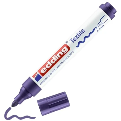 Image of edding 4500 textile marker violet box of 10 round nib 2 3 mm permanent fabric markers for drawing on textiles, wash resistant up to 60 C pens lettering