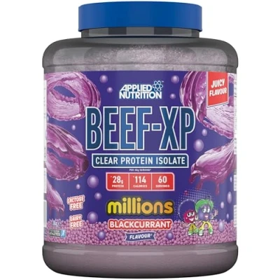 Image of Applied Nutrition Beef XP Clear Hydrolysed Protein Isolate, Fruit Juice Style, Dairy Free Powder, Lactose Free, Zero Sugar, Low Fat, 1.8kg 60 Servings (Blackcurrant Millions)