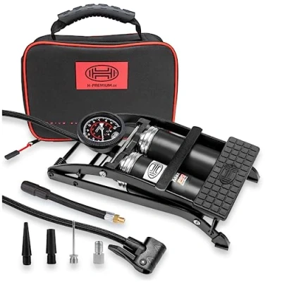 Image of HEYNER PedalMax PRO Black Edt Premium Double Cylinder Foot Air Pump Tyre Inflator 140PSI 10BAR H225010