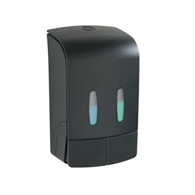 Image of WENKO 2 chamber disinfectant and soap dispenser, tartas black, dispenser capacity per chamber: 480 ml, 0.96 l