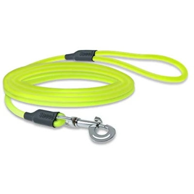 Image of 5m round leash with hand loop, drag leash, neon yellow, dog training very sturdy, dirt and water repellent
