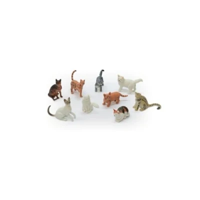 Image of PETERKIN CLASSICS Cat World 9 Piece Set 5 7cm Toy Figures Siamese, Egyptian Mau, Exotic Shorthair, Scottish Fold, Cornish Red, Turkish Angora, Oriental Burmese and Calico Ages 3+