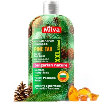 Image of Milva Pine Tar Shampoo for Seborrheic Dermatitis 500ml Natural Dandruff Anti Psoriasis Solution Dry Itchy and Flaky Scalp Treatment