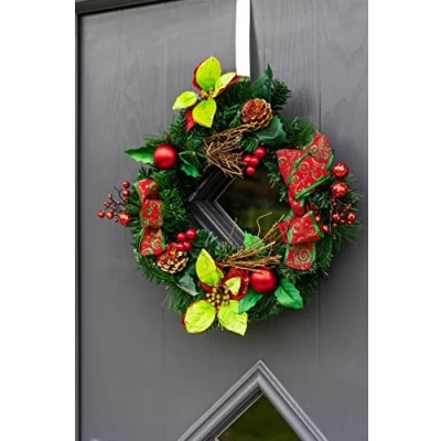 Image of HomeZone® Artificial Luxury Christmas Wreath Hanging Door Decoration Indoor Outdoor Snow Frosted Baubles Berries Home Decor Durable Traditional Decorations