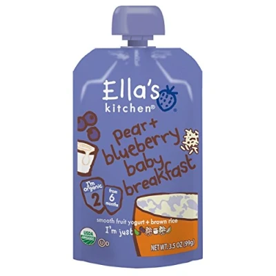Image of Ella&#039;s Kitchen Organic Blueberry &amp; Pear Baby Brekkie 6mth+ (100g) Pack of 2